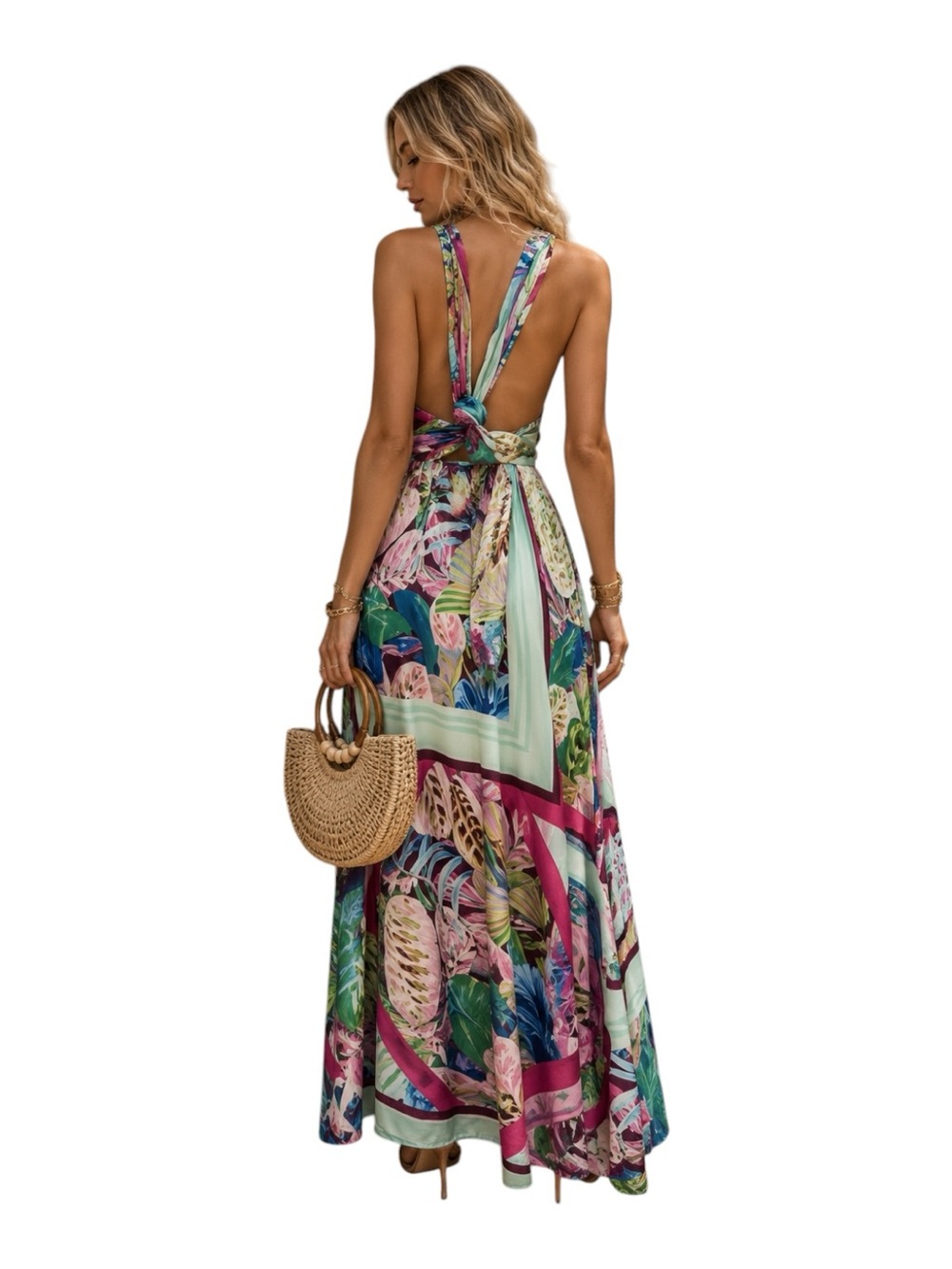 Zara Satin Effect Tropical Print Midi Dress NWT Size M Colorful Resort Vacation - Picture 3 of 9